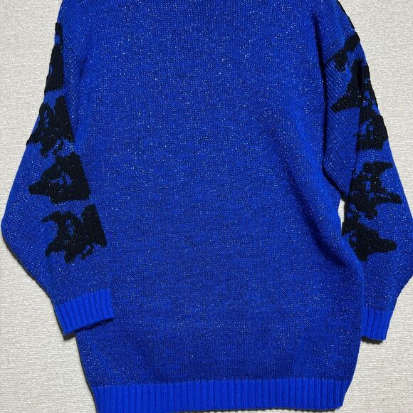 1990s Vintage Ellen D Kollection Women's Sweater Large Med Blue Lurex Mock Lg - Picture 11 of 12